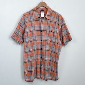 Patagonia 100% Organic Cotton Orange Plaid Casual Button-Up Collar Shirt XL